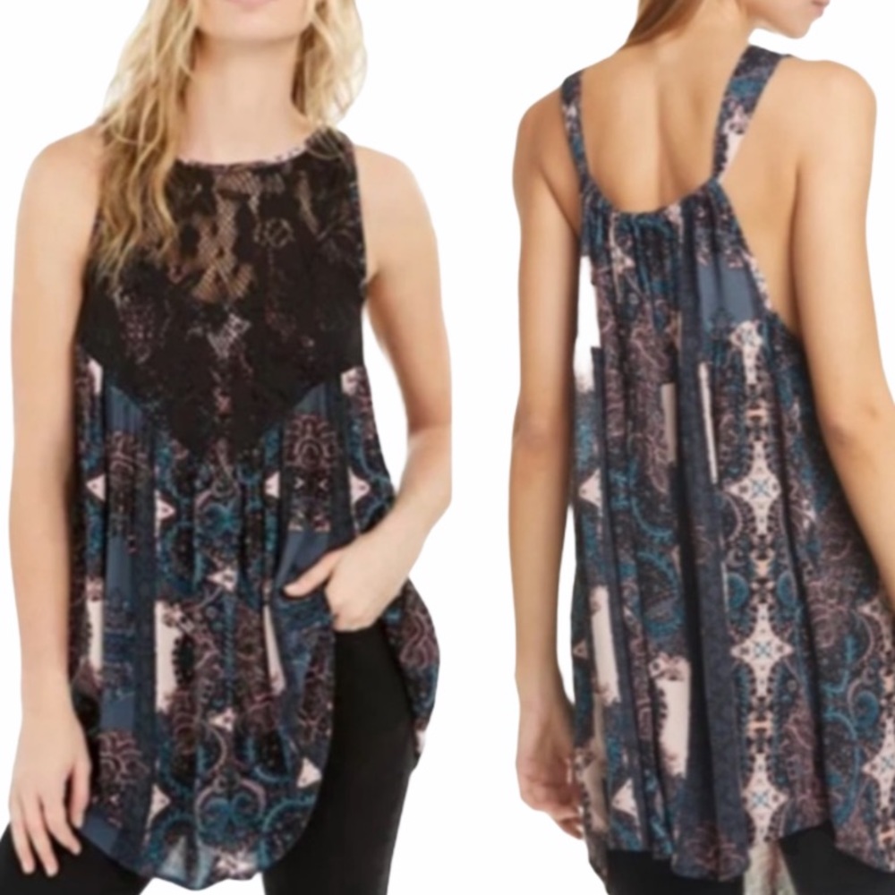 Free People Count Me In Trapeze Top Black Combo